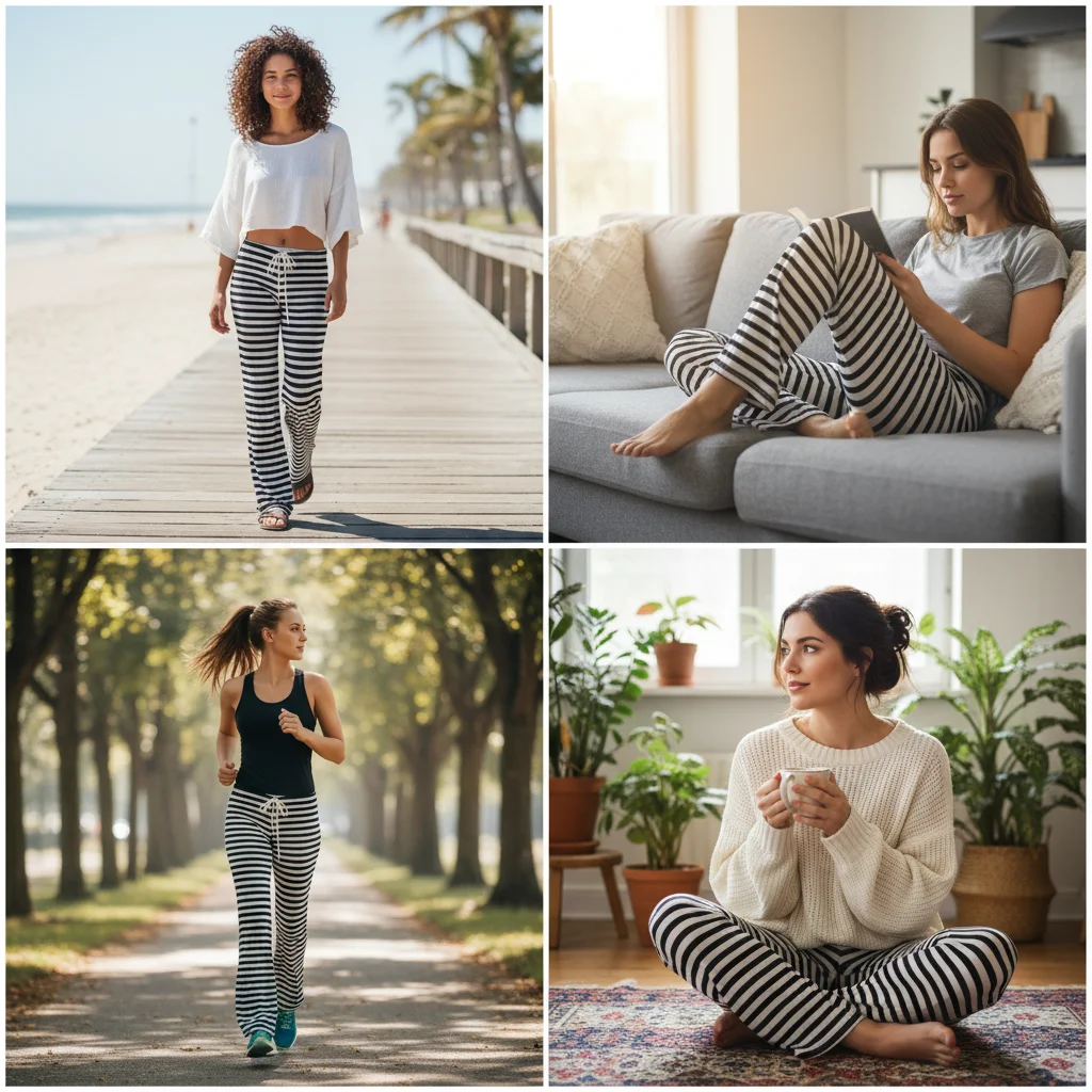 Stampa Sleep Bottom Donna Pantaloni lunghi in cotone Pigiama per la casa Pantaloni estivi antiscivolo morbidi Coulisse di grandi dimensioni Striscia