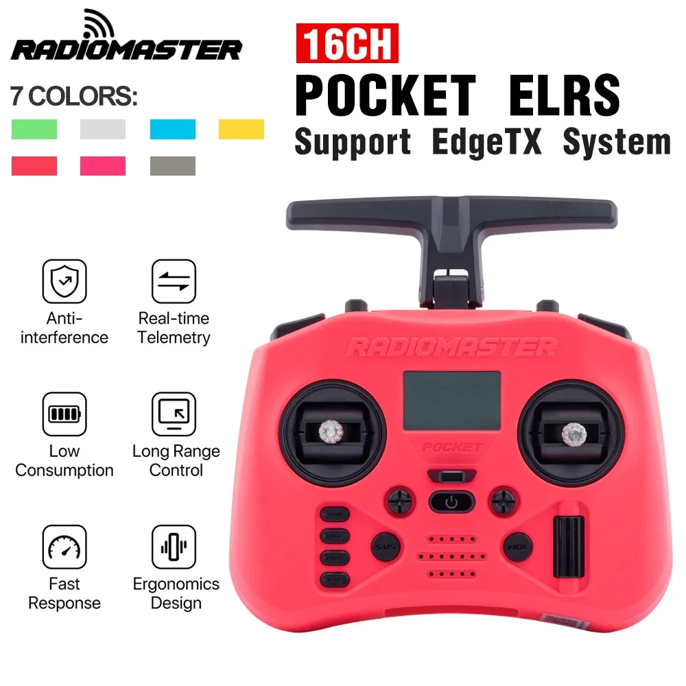 RadioMaster Pocket Crush Radio Controller Transmitter 2.4G 16CH ELRS RC Portable Built in LED Light Foldable Antenna for RC FPV