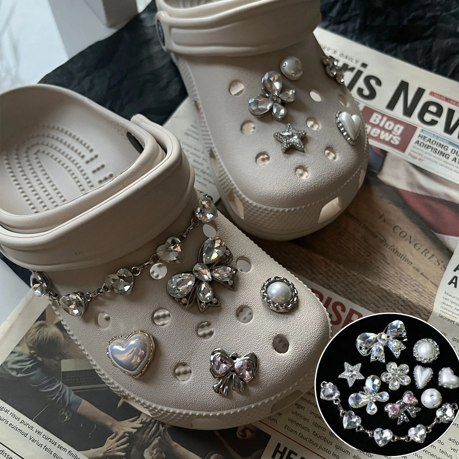 

New Pearl Bow Shoe Charms Set Pearl Flower Advanced Shoe Decorations DIY 3D Detachable Buckle Shoes Accessories
