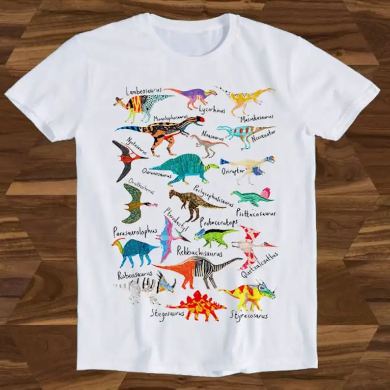 

Dinosaurs Names And Pictures Kids Novelty Hilarious Witty Humor Birthday Design Drawing Movie Meme Funny Gift Tee T-Shirt T80