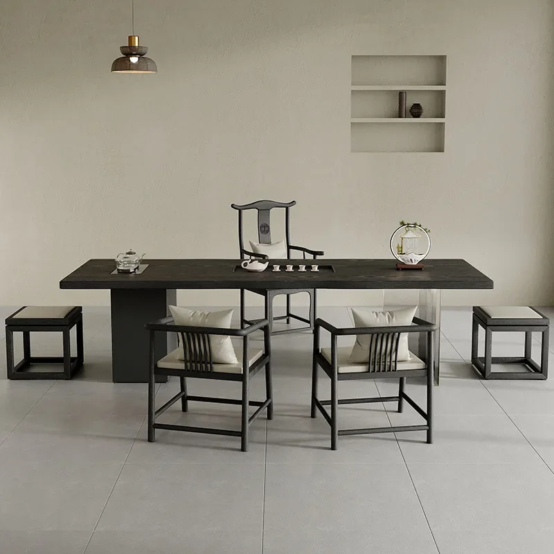 Minimalist solid wood tea table and chair combination acrylic suspended tea table premium tea table kettle integrated