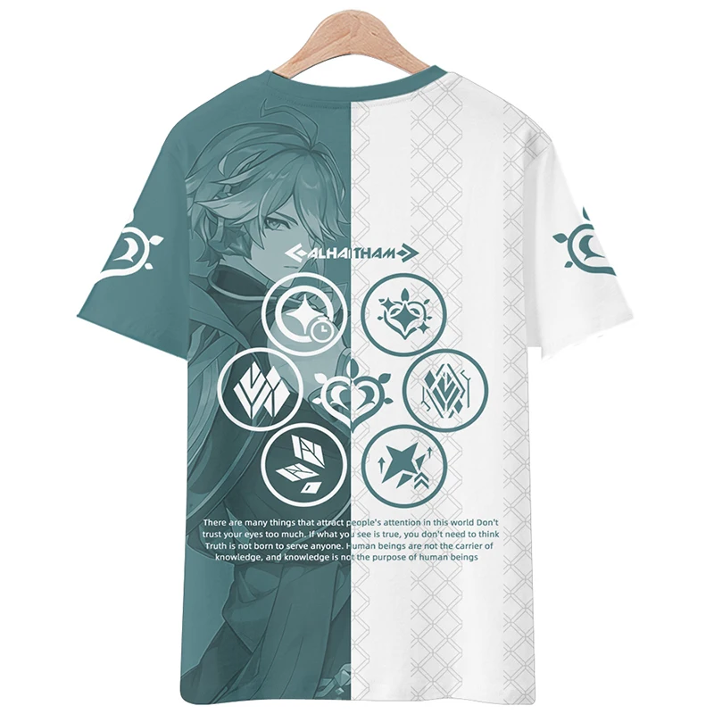 Camiseta de manga corta de Genshin Impact Elhassen, Top de cuello redondo, juego de animación, ropa de dolor japonesa periférica de anime