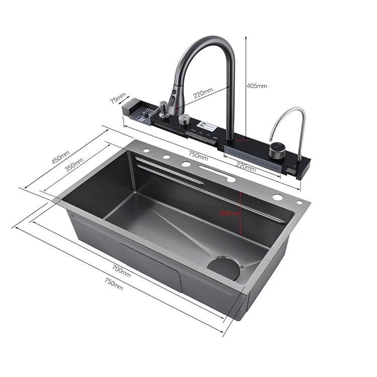 Wholesale Kit pia De Cozinha Inox Akilli Mutfak Evyesi Multifunction Kitchen Sink Modern Smart Black  Sinks Water Fall Si