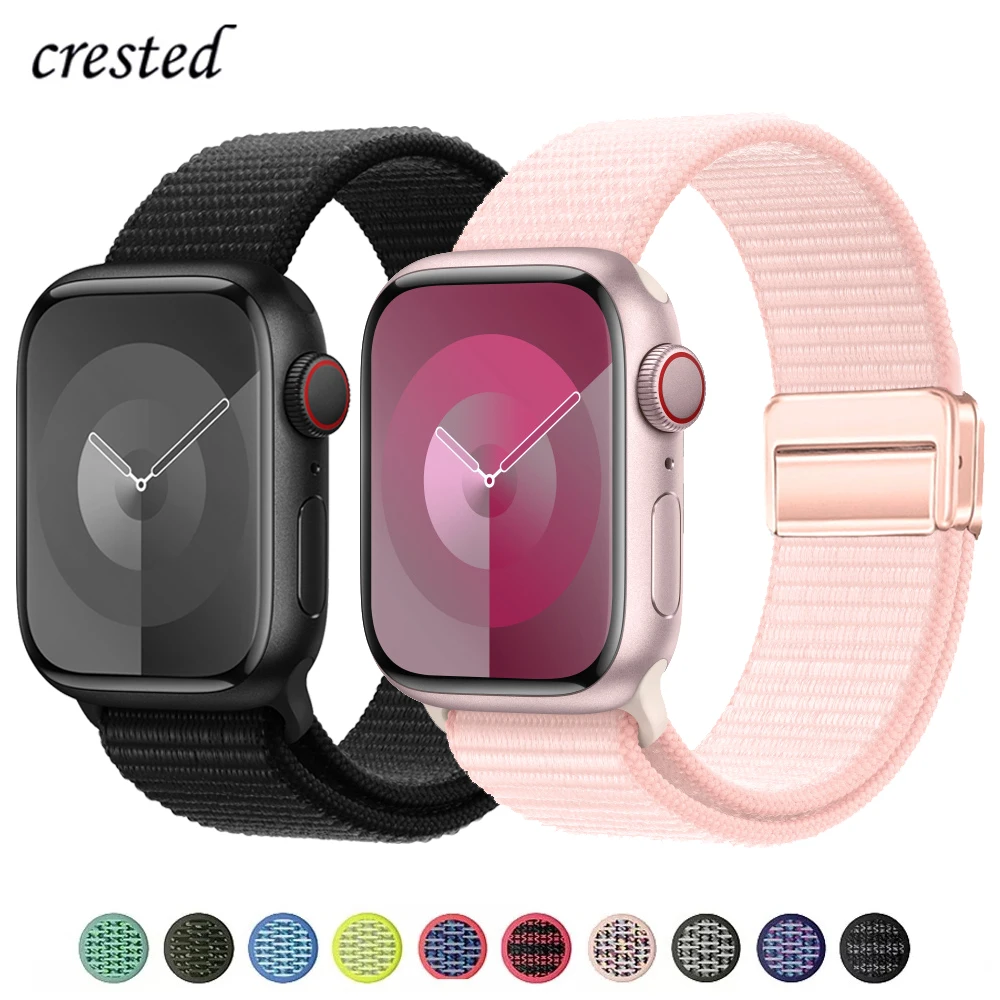 Magnetic Loop for Apple watch band 40mm 45mm 44mm 49mm 41mm 38mm 42mm Nylon bracelet iWatch series 9 8 7 6 5 3 ultra 2 se Strap