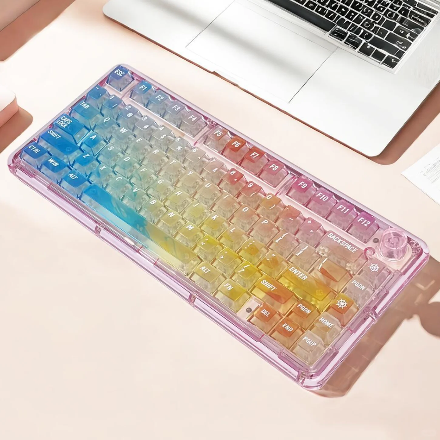 Colorful Mechanical Keyboard Keychain, Transparent Color Changing Keycap Set, PC, Customized, Cherry Cap, 119 Keys