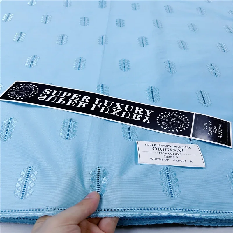 African Swiss Voile Lace Fabric for Men, Dry Dress, Wedding Dresses, 100% Cotton, Embroidery, Switzerland, Polish, 4L913