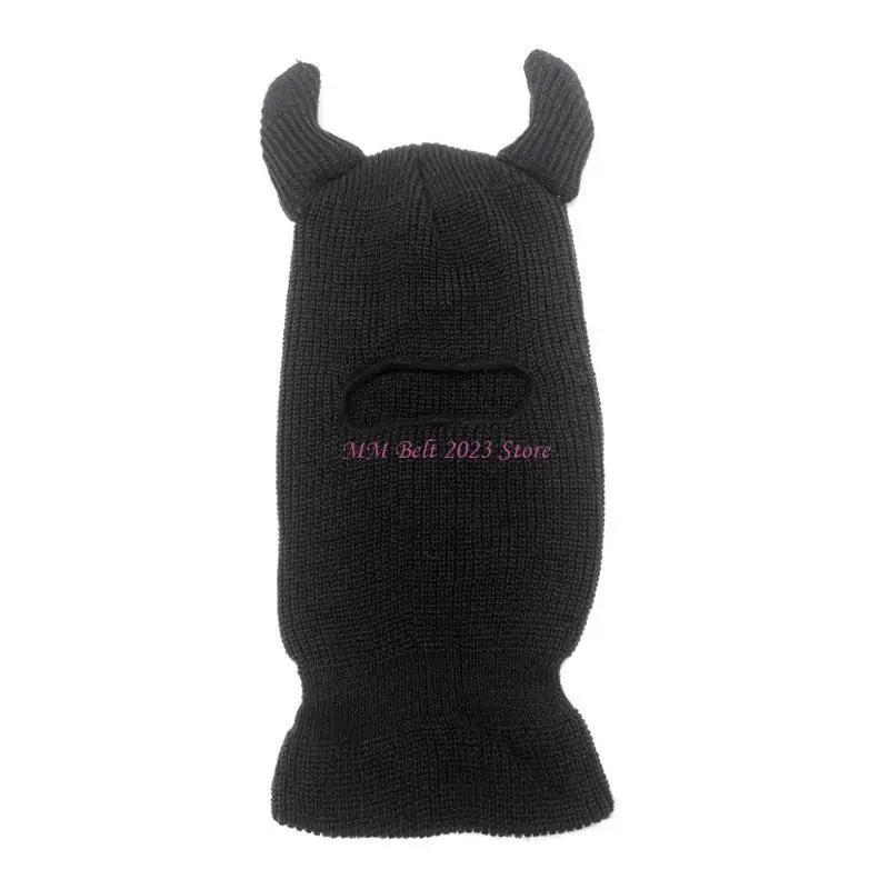 49ME متماسكة بالاكلافا الشيطان القرن بالاكلافا هالوين بالاكلافا محبوك قبعة الرقبة أكثر دفئا