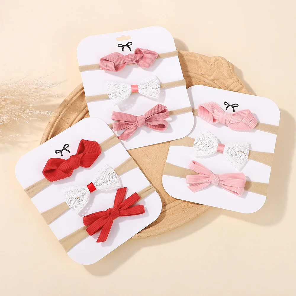 3pcs Candy Color Waffle Bow Knitted Headband for Baby Girls Cute Soft Nylon Elastic Hairdband Comfortable Wearing Headscarf Gift