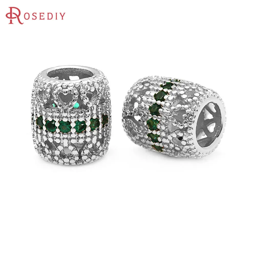 18K Gold Color Brass Zircon Large Hole Cylinder Bracelets Beads Spacer Beads High Quality Jewelry Diy Accessories Making