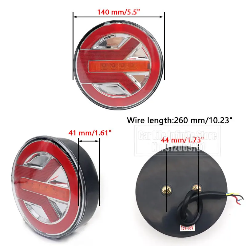 12V 24V Round Tail Light Sequential Dynamic Turn Signal Light LED Brake Reverse Lamp Tractor Van Rear Light For Truck Trailers