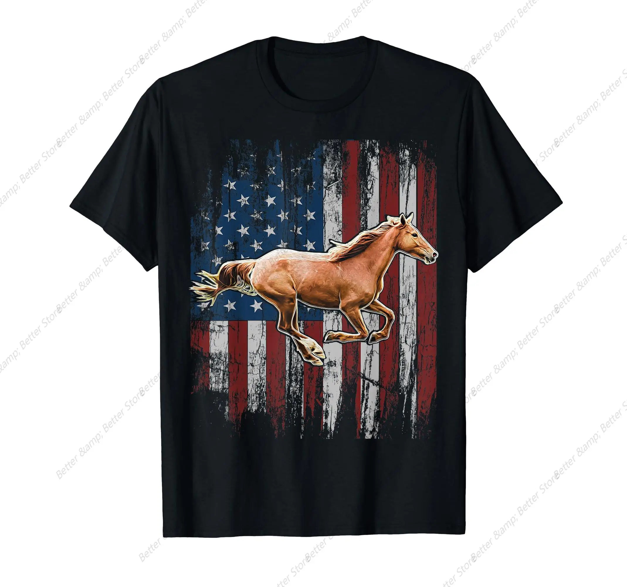 Patriotic Horse American Flag Horseback Riding Farm Gift T-Shirt