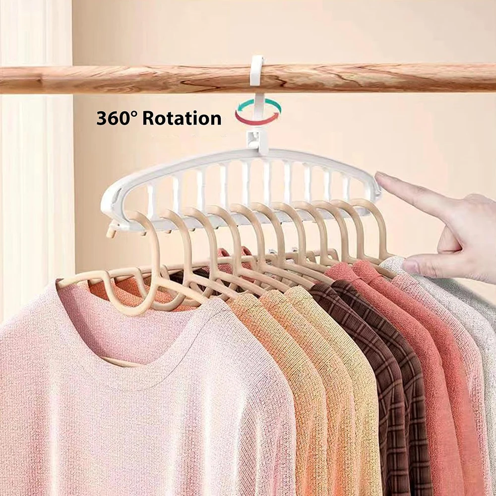 1pc11-hole Clothes Hanger Multi-functional Dormitory Home-use Clothes Hanger Closet Clothes Support Spiral Plastic Drying Hanger