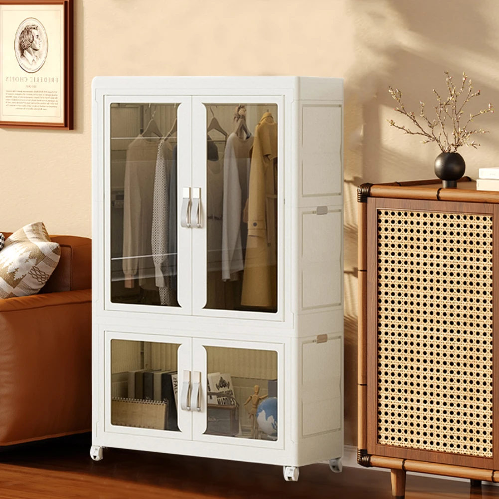 Portable Closet Collapsible Wardrobe with Hanging Rod Plastic Wardrobe Large Capacity Closet Organizer for Living Room Bedroom