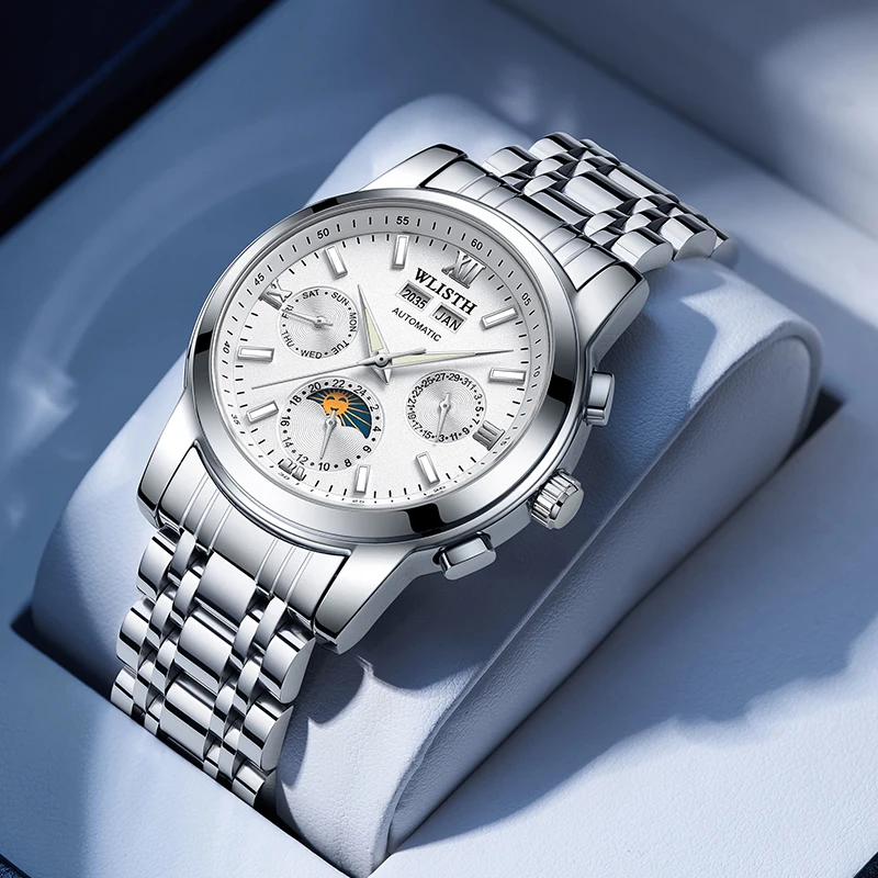 

WLISTH брендовые роскошные механические наручные часы, деловые часы для мужчин, скелетон, маховик, наручные часы из нержавеющей стали, reloj hombre