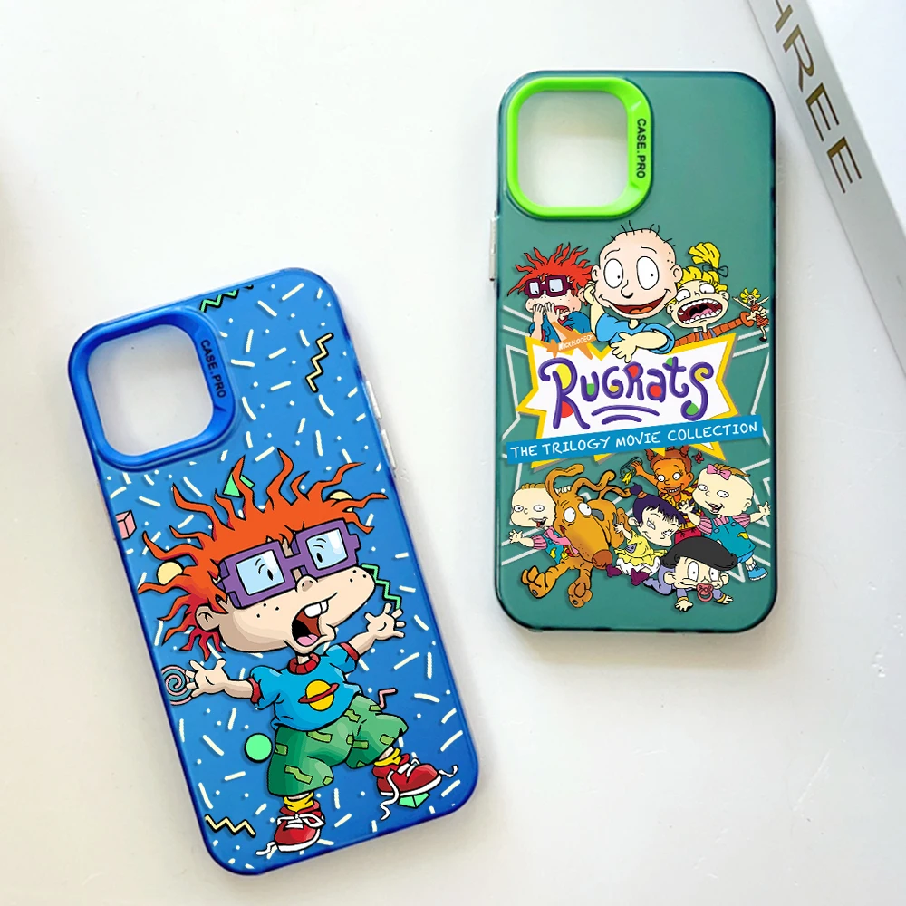 Cartoon Funny Cute R-Rugrats Phone Case for IPhone 13 12 11 15 14 Pro Max Plus Creative Border Silver Plated Hard TPU Cover