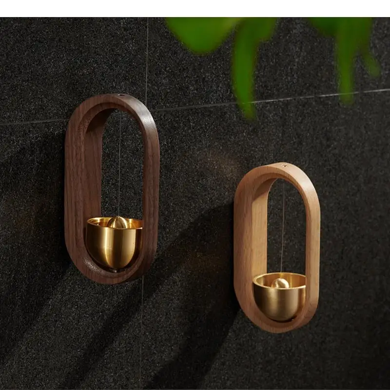 Magnetic Suction Door Bell Wind Chimes Solid Wood Brass Entrance Reminder Bells Refrigerator Doorbell Hanging Decorations