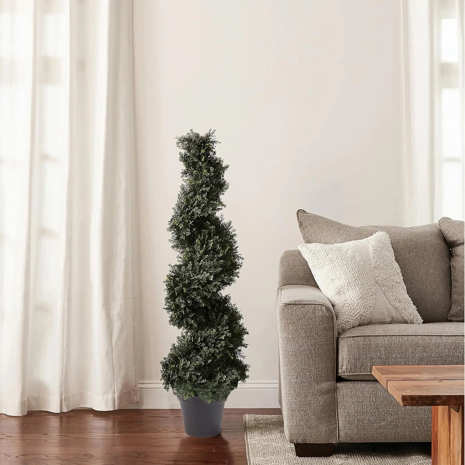 

Artificial Tree-4FT Spiral Cypress with Flowerpot, Indoor or Outdoor UV Resistant False Plant, Used for Home or Porch Decoration