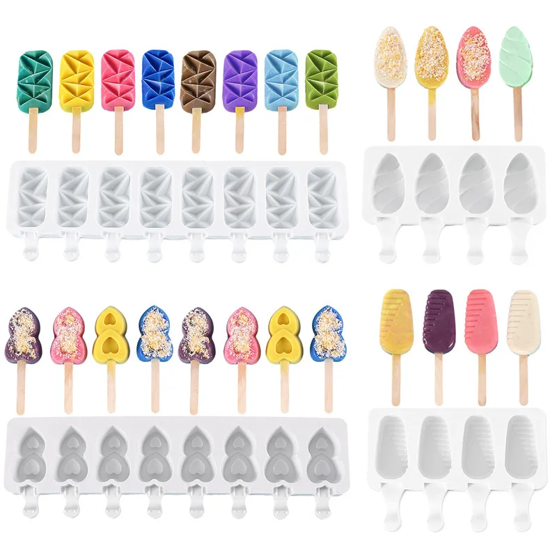 New Silicone Ice Cream Mould DIY Love Oval Cartoon Popsicle Pastry Chocolate cameo Mold Summer ice cube Making Kit Kitchen tools