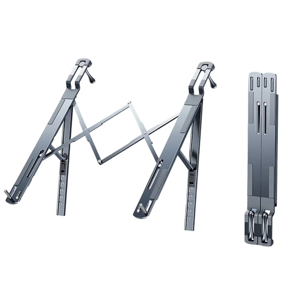 Car Laptop Holder with Steering Wheel Mount Foldable Aluminum Stand 5 Height Settings 32.5x6x1.5CM Gray Silver