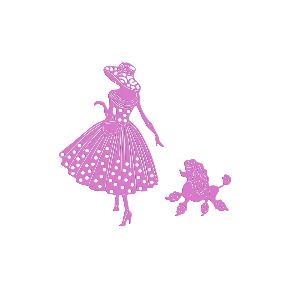 Elegant Female with Poodle Dog Metal Cutting Dies Stencil Scrapbooking DIY Clipart Card Decorating Papercraft Cut Die Template