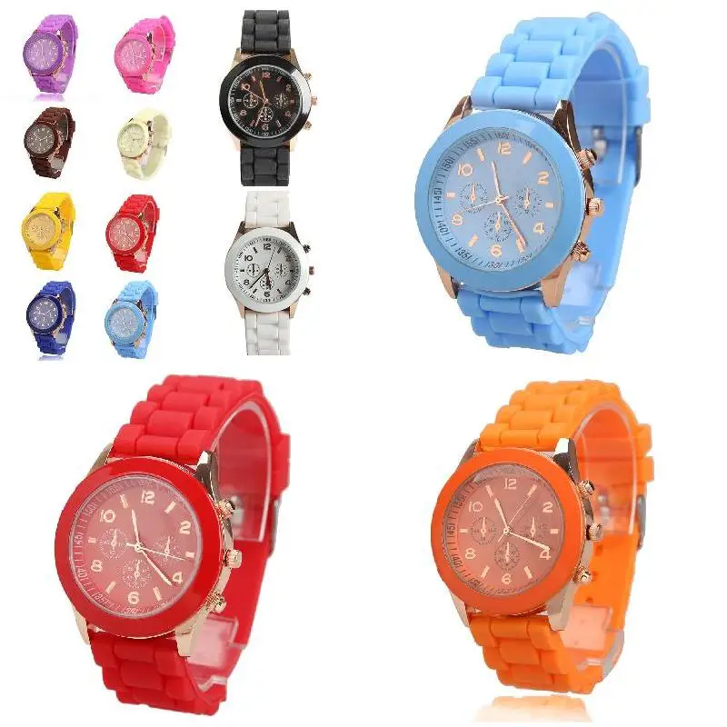 Girl Boy Quartz Wrist Watch with Jelly Candy Color Silicon Watchband Round Dial Flexible and long lifetime adjustable watchband