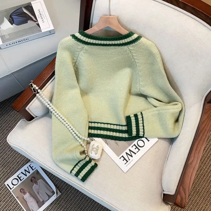 CHION Green Sweater Jacket Female Short Lazy Wind Soft And Lovely Sweet Milk Stand-up Collar Zipper Knitted Cardigan