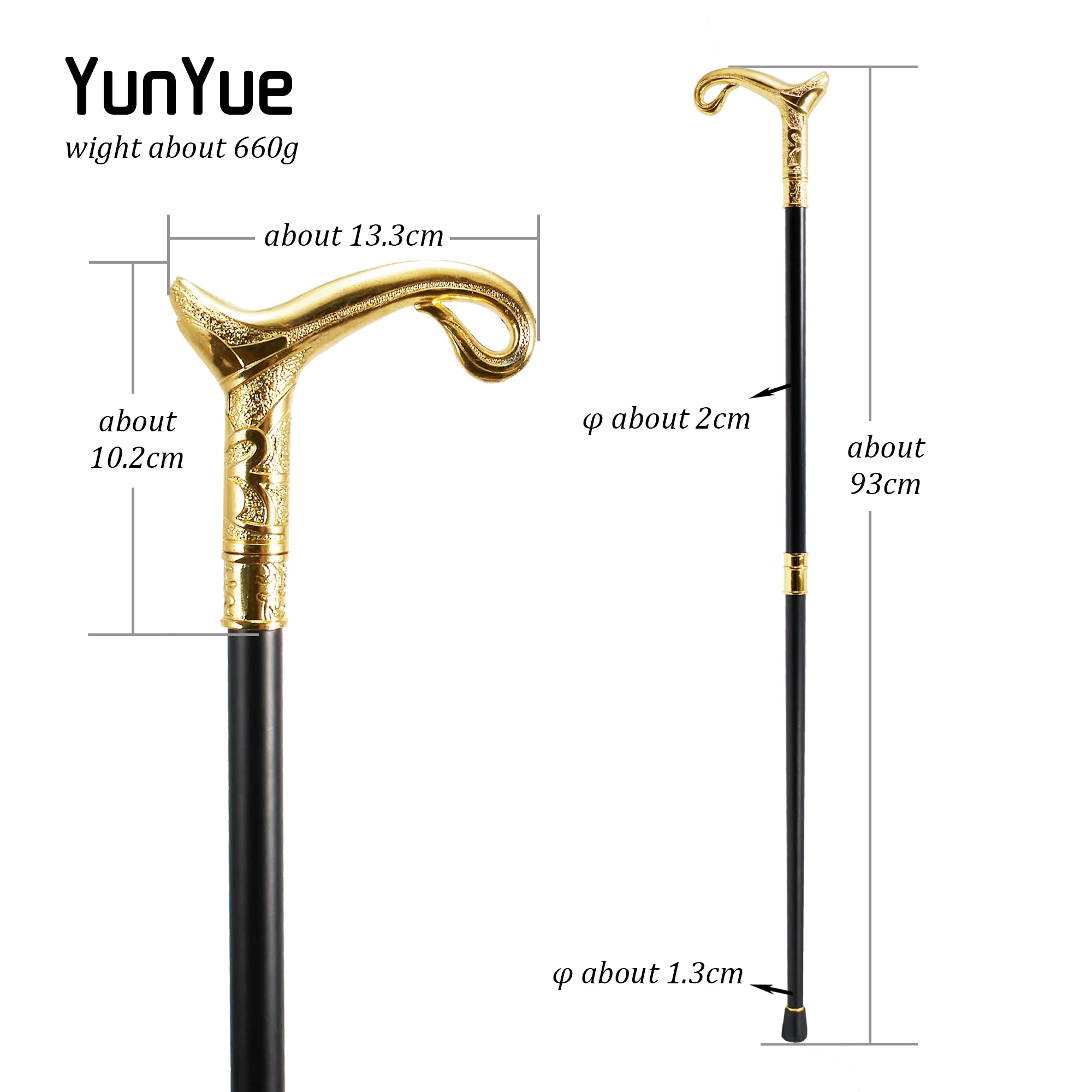 Golden Luxury Shape of Pot Walking Cane Fashion decorativo Walking Stick Gentleman elegante Halloween Cosplay Cane Crosier 93cm