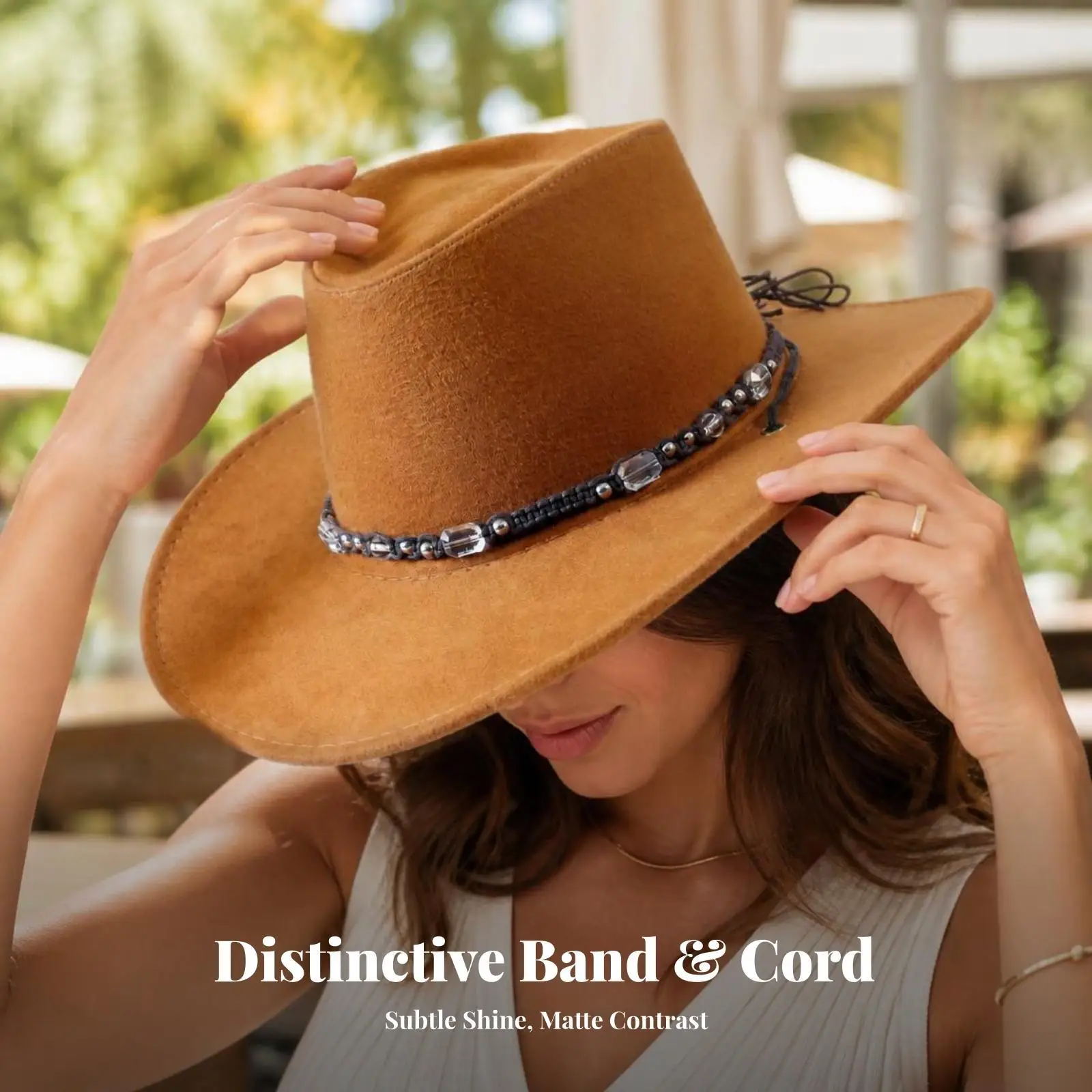 Matte Finish Cowboy Hat with Beaded Band | Wide Brim Western Hat, for Outdoor Activities