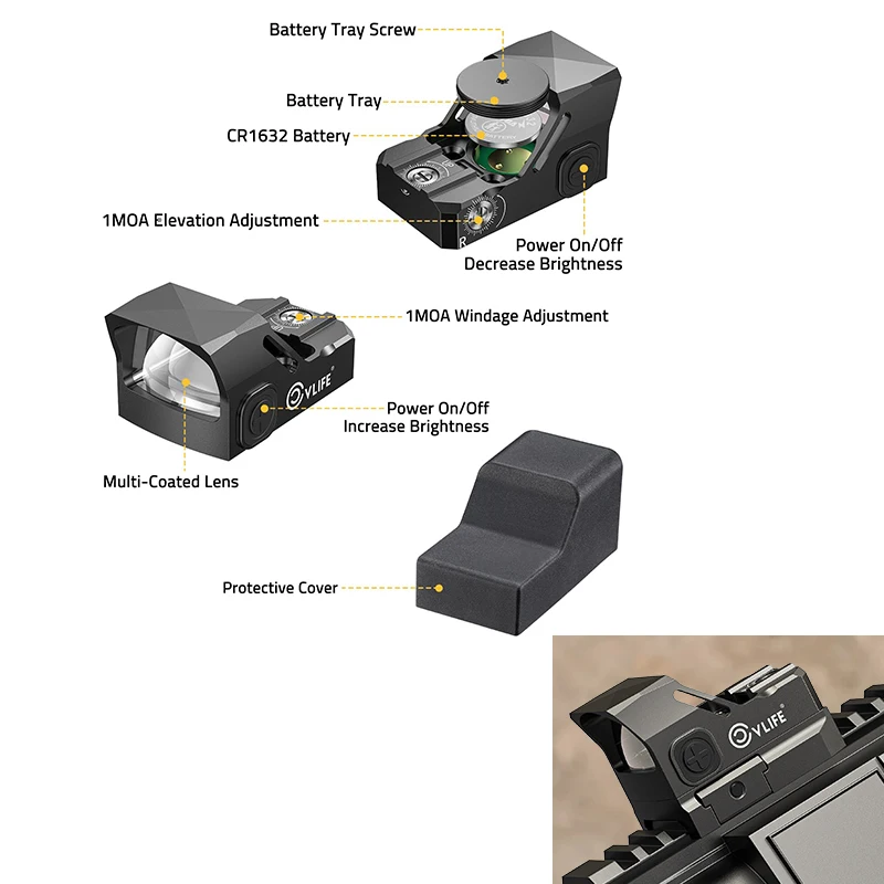 

CVLIFE Green Dot Sight Motion Awake Optics Reflex Scope 3 MOA for Pistol Handgun with Adapter Plate for Picatinny Rail Hunting