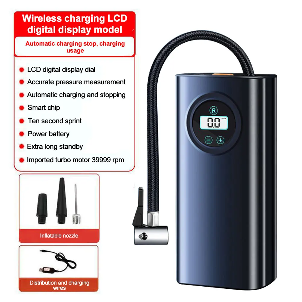 سيارة صغيرة لاسلكية قابلة للشحن مضخة هواء منفاخ لإطارات السيارة ضاغط محمول منفاخ إطارات رقمي للسيارات دراجة نارية دراجة كرات