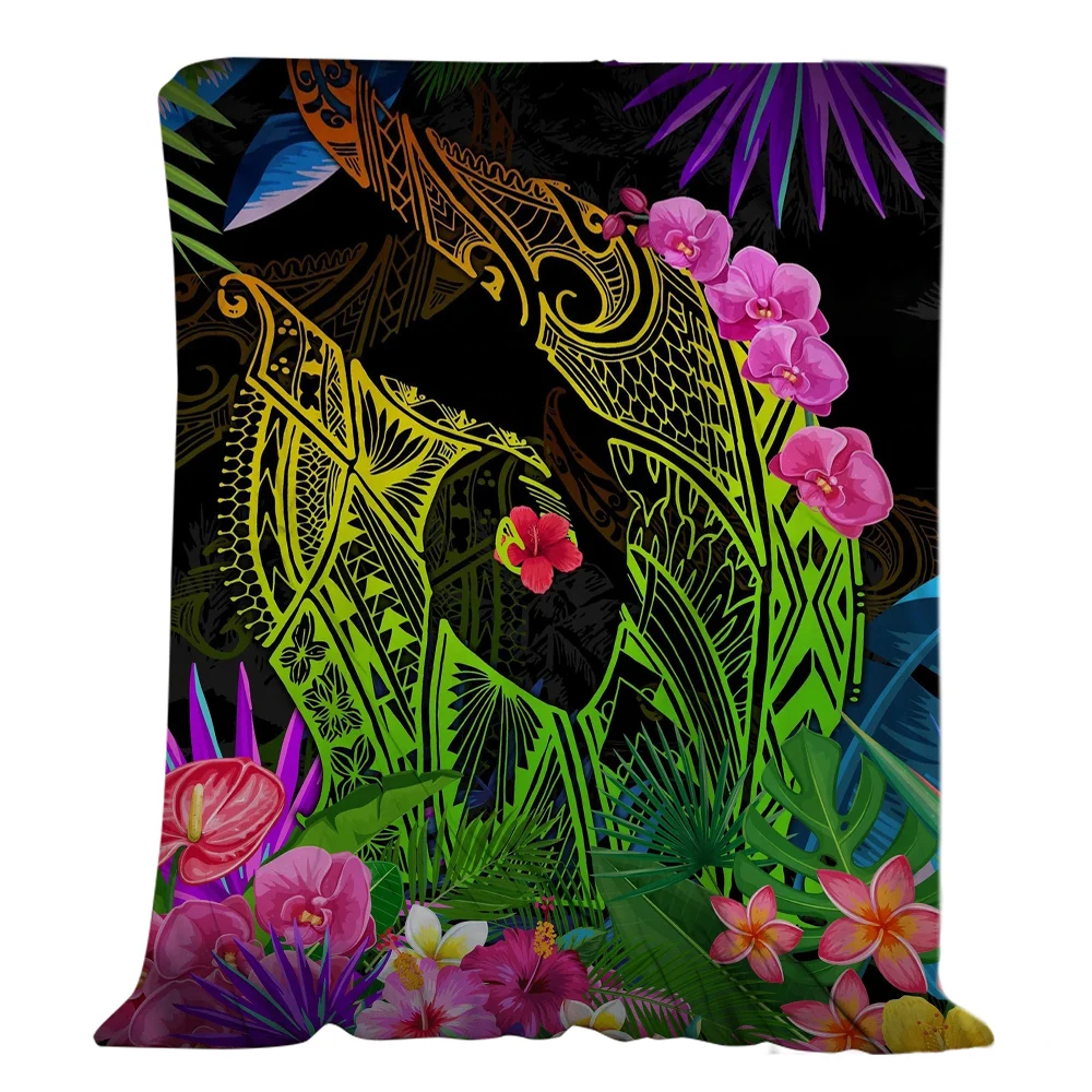 

HX Polynesia Flannel Blankets Tropical Plants Frangipani Monstera Blanket Throw Summer Keep Warm Air Conditioner Quilt