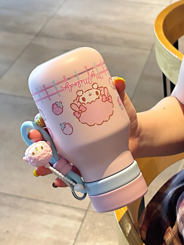 Taza termostática Sanrio Sus316 Hello Kitty Kawaii Anime moda niño Oficina Casual café paja bebida taza de agua nuevo estilo