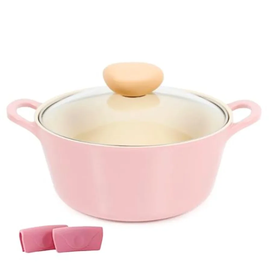 

Ретро-кастрюля 3QT с крышкой, 22 см, с антипригарным керамическим покрытием, для жарки и тушения, с силиконовой ручкой, для мытья в посудомоечной машине