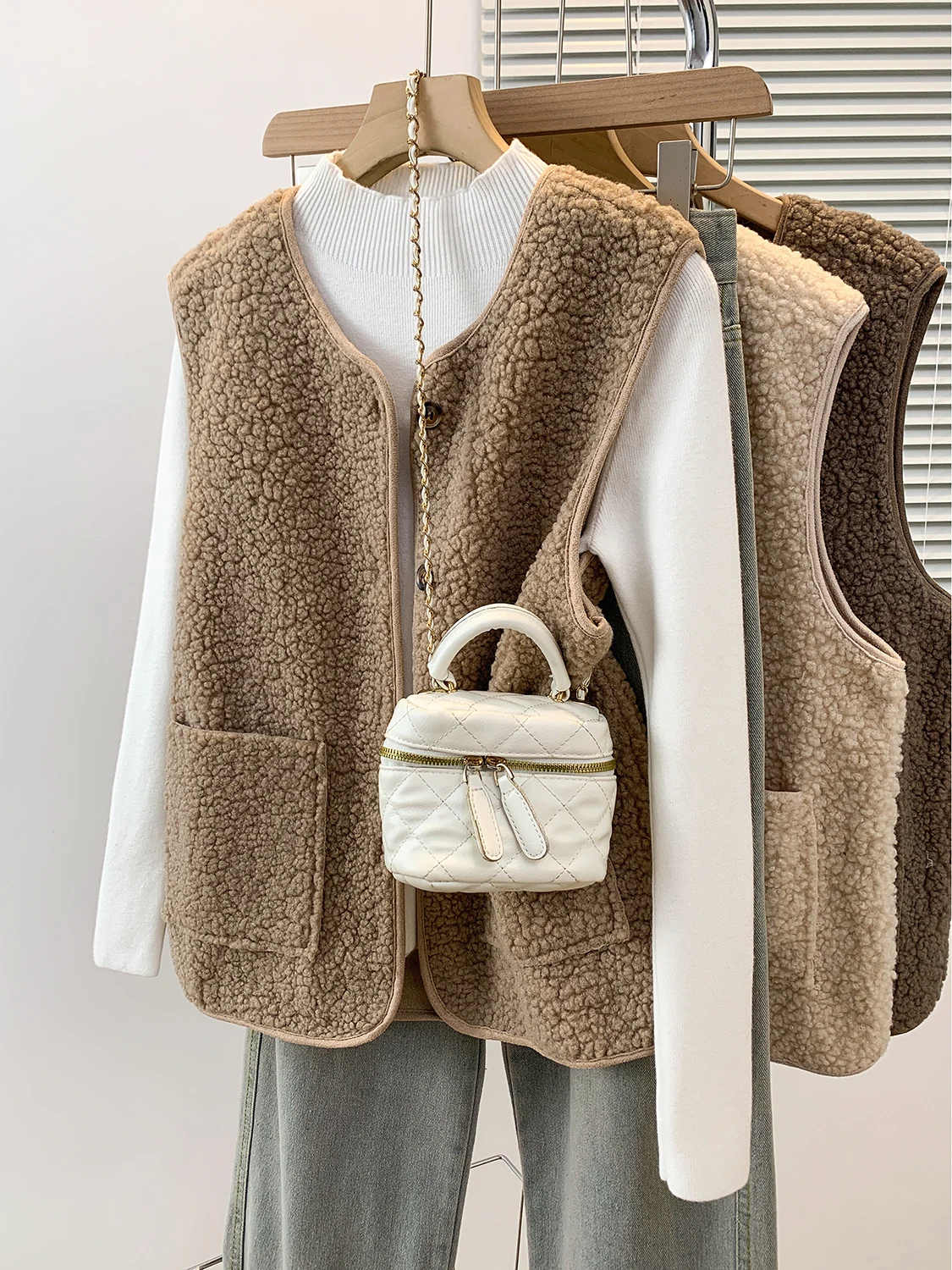 

Warmth Oversize Svel Vest Brand Name Autumn Winter Outerwear Top Women's Faion Commute Sle V-Ne Single Button