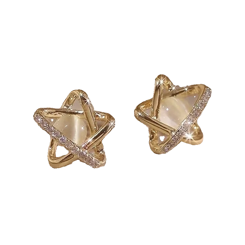 

Серьги-гвоздики с опаловой пентаграммой и бриллиантами, темпераментные простые и универсальные серьги, серьги-иглы из серебра 925 пробы