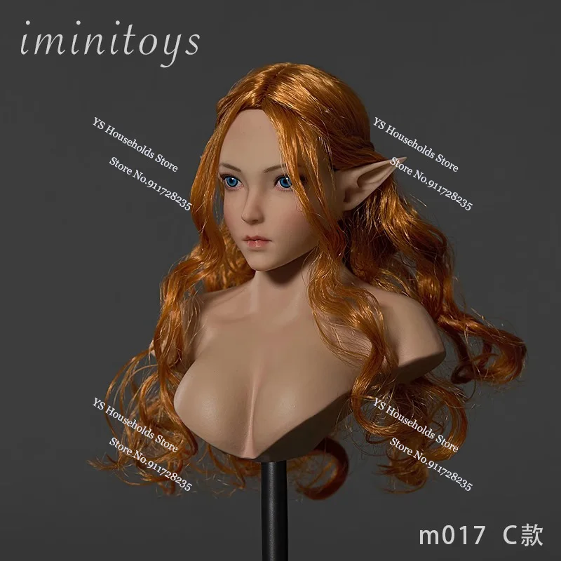 Iminitoys M017 1/6 Fairy Girl Delicate Head Sculpt Gold Sliver Black Hair Carving Model For 12