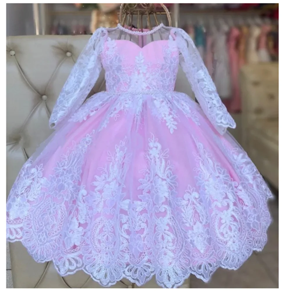 White Flower Girl Dresses Lace Tulle Princess For Weddings Puffy Floral Kid Birthday Party Beauty Pageant Communion Ball Gowns