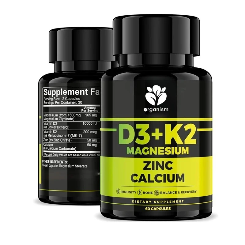 

Vitamin D3 10000 IU contains K2 MK-7, magnesium glycinate, zinc, and calcium - immune and bone support -60 capsules