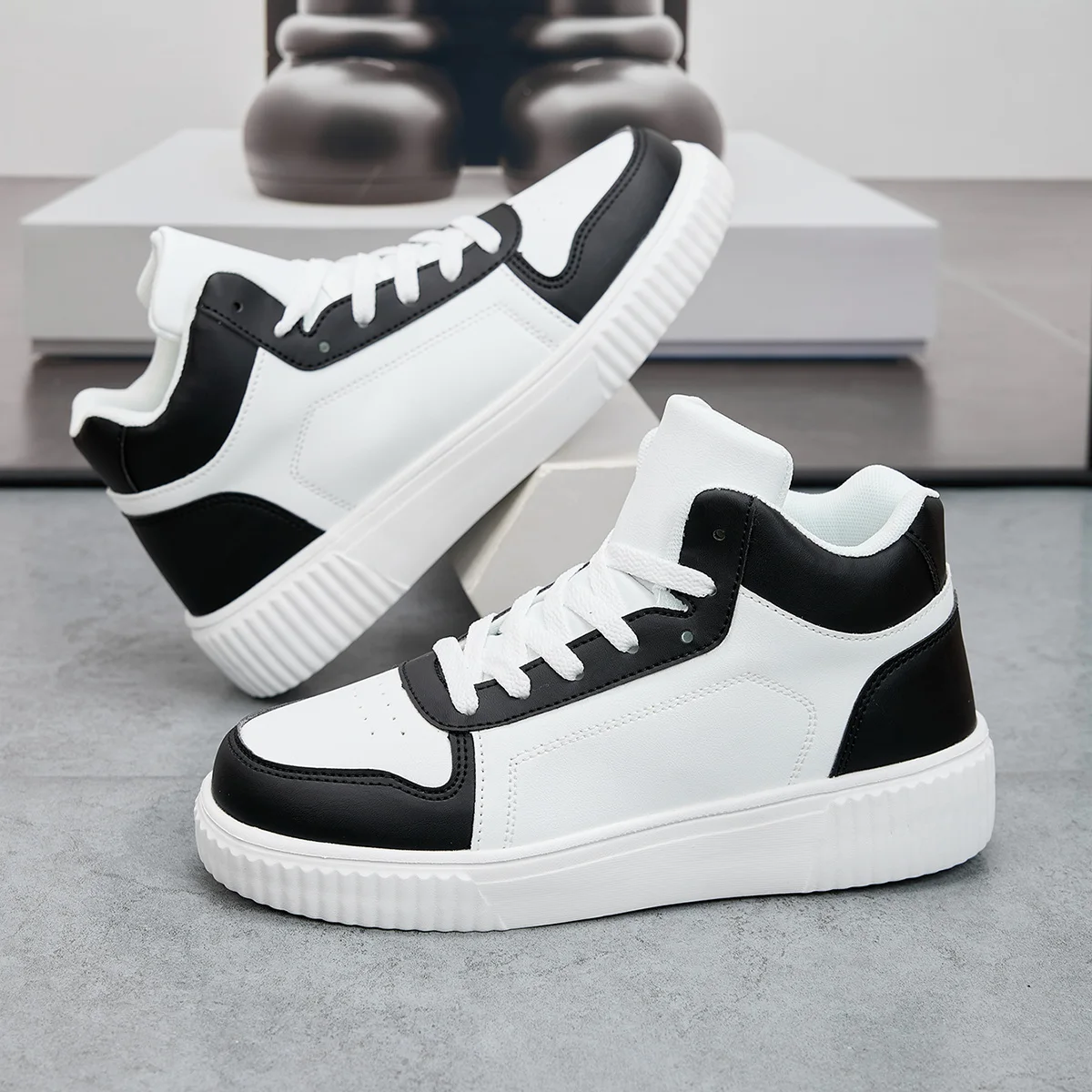 Men's Skateboarding Shoes High-Top Sneakers, Men's Street Style Casual Walking Shoes, Men's Durable Platform Footwear