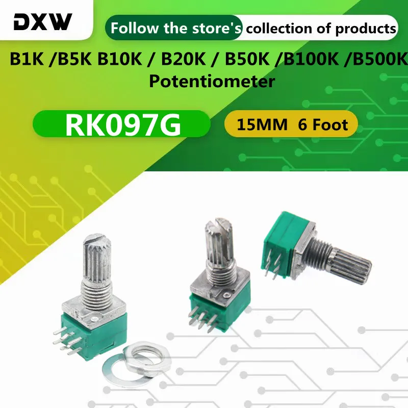 

5 шт./партия, двойной потенциометр B1K /B5K B10K / B20K / B50K /B100K /B500K, 15 мм