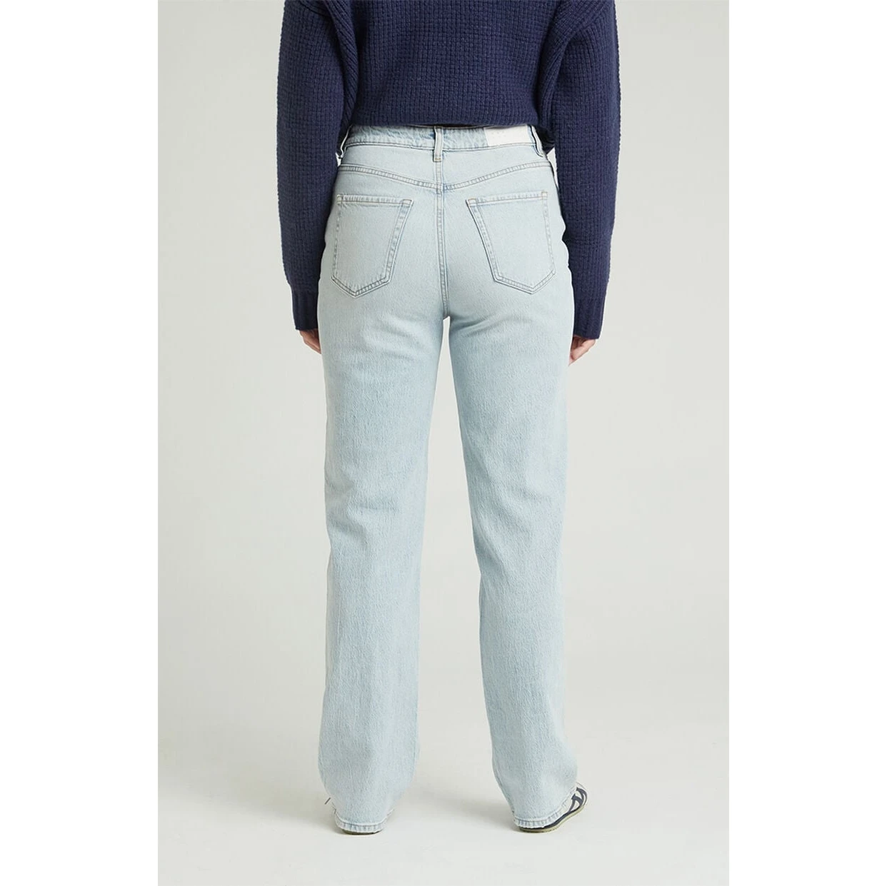 Damenjeans mit Taschen, schlicht, stilvoll, blau, niedrige Taille, lässig, weites Bein, Denim-Hose