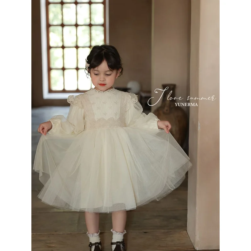 Girls Dress 2023 Temperament Lace 2023 Spring and Autumn New Princess Gauze Birthday Party Princess Sweet Casual Cute Dress