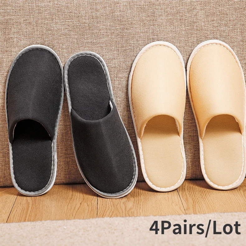 4Pairs/Lot Velvet Hotel Slippers Men Women Travel Disposable Cotton Towel Cloth Hospitality Soft SPA Shoes Guest Slides