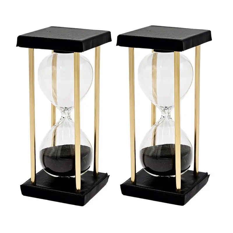 

Set of 2, 3x3x7 inch Hourglass with Metal Stand, Black, Decorative Sand Timers for Home or Office Use