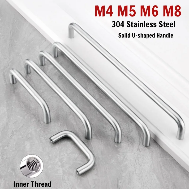 M4 M5 M6 M8 304 Stainless Steel Inner Thread Solid U-Shaped Pull Handle Industrial Cabinet Kitchen Wardrobe Drawer Door Knobs