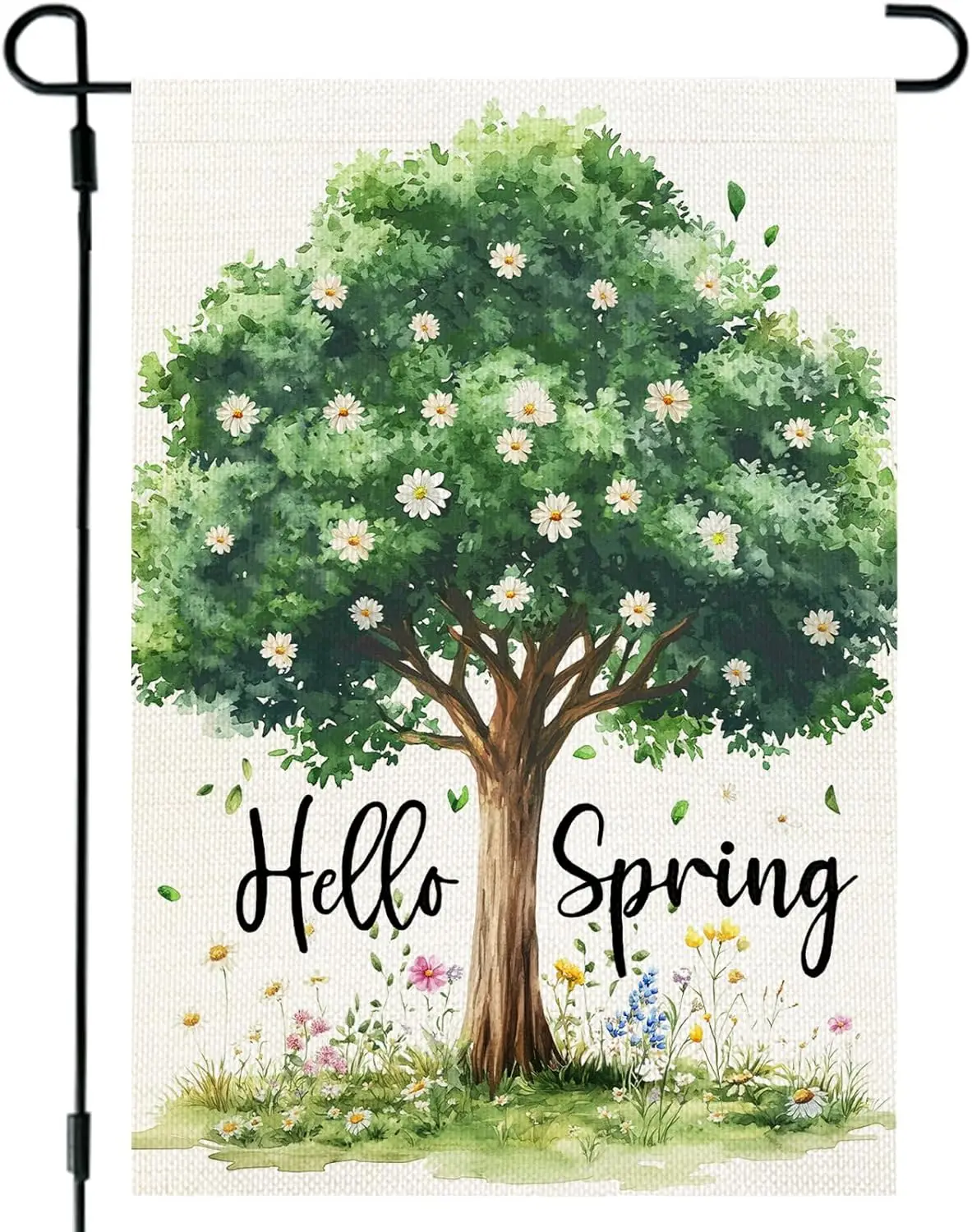 CROWNED BEAUTY Hello Spring Garden Flag Tree 12x18 Inch Double Sided Small Seasonal Floral Holiday Decoration for Outdoor La ZZM