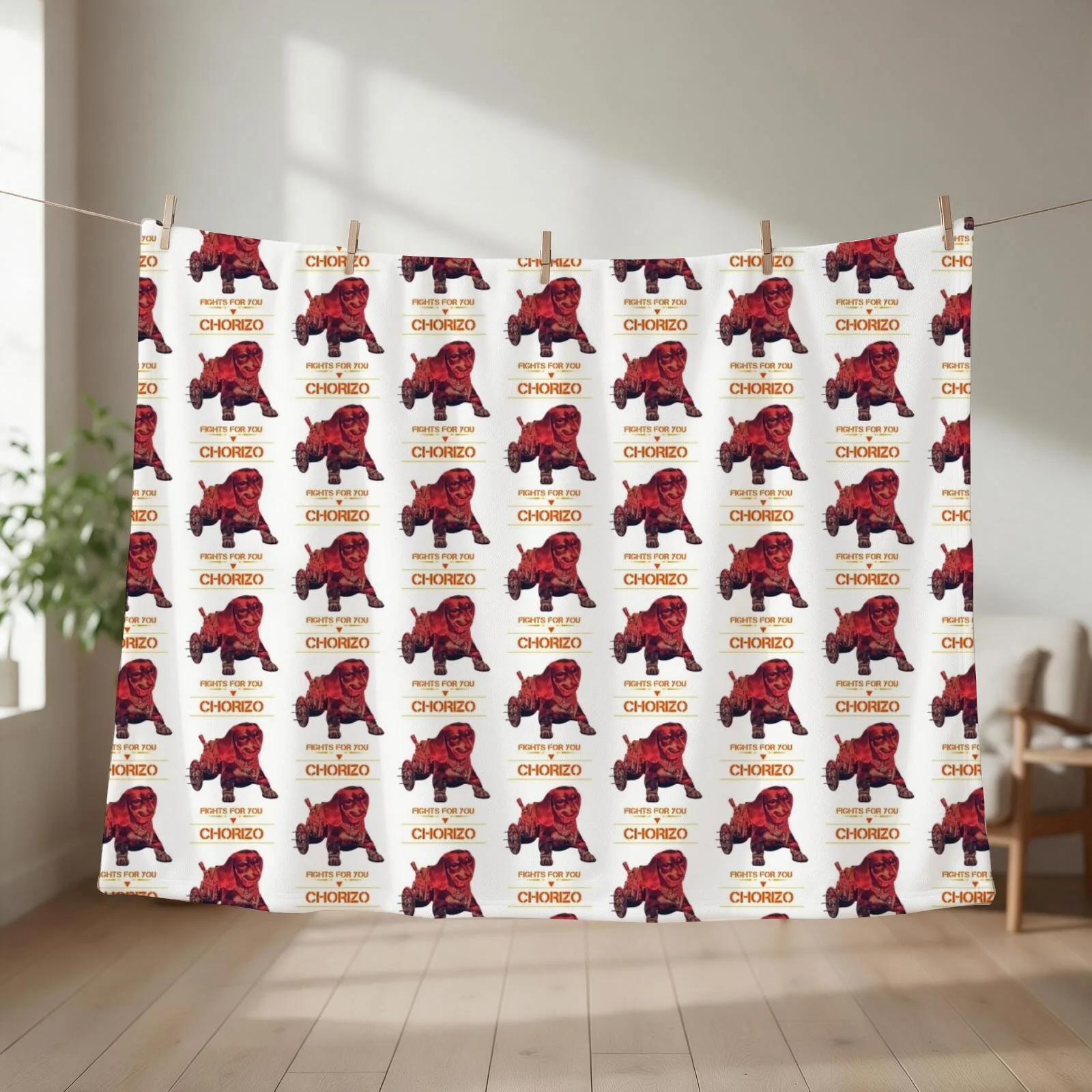 Chorizo Fights For You Red Edition Throw Blanket couch cozy soft plush fuzzy picnic outdoor blanket