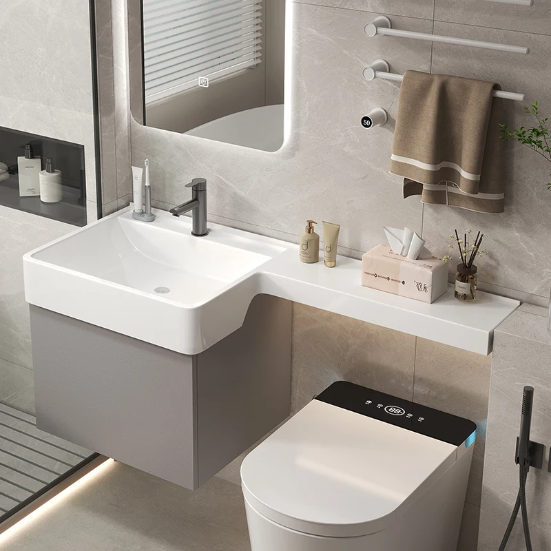 حوض غسيل يدوي صغير الحجم متكامل مع خزانة حائط، خزانة حمام مربعة مثبتة على الحائط من النوع p #2