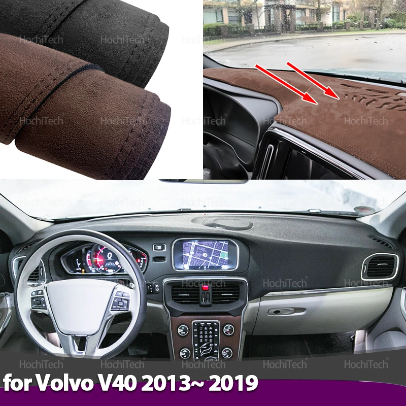 

Car-styling Suede Leather Black/Brown Dashmat Dashboard Cover Pad Dash Mat Carpet For Volvo V40 2013 2014 2015 2016-2019