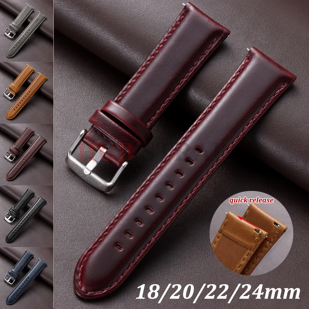 Schnellverschluss Vintage Crazy Horse Leder Uhrenarmband Business-Armband 18mm 20mm 22mm 24mm Schwarz Braun Universelles Armband